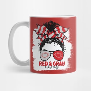 Red and Gray Vibes Only Football Mom Messy Hair Gameday Mug